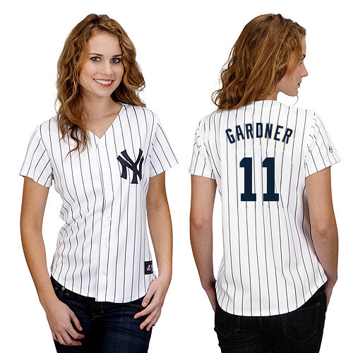 Brett Gardner #11 mlb Jersey-New York Yankees Women's Authentic Home White Baseball Jersey